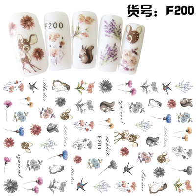 美甲3D背胶贴花 指甲贴纸 森系花朵 森系松鼠 美甲贴纸贴花饰品 - 360购物
